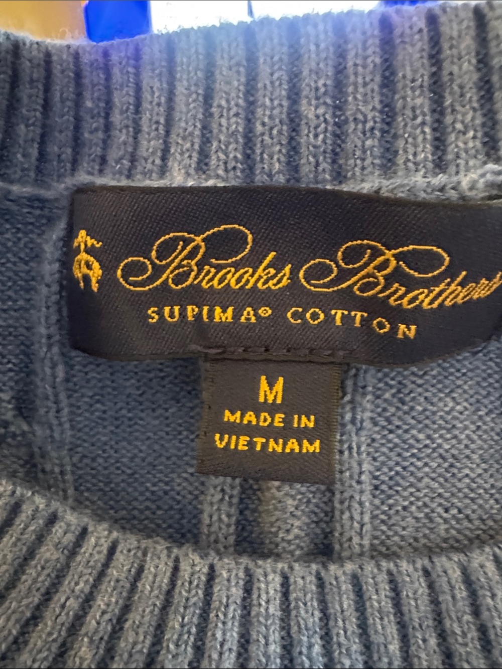 BROOKS BROTHERS Men’s Supima Cotton Blue Cable Knit Sweater Sz Medium - Picture 4 of 7